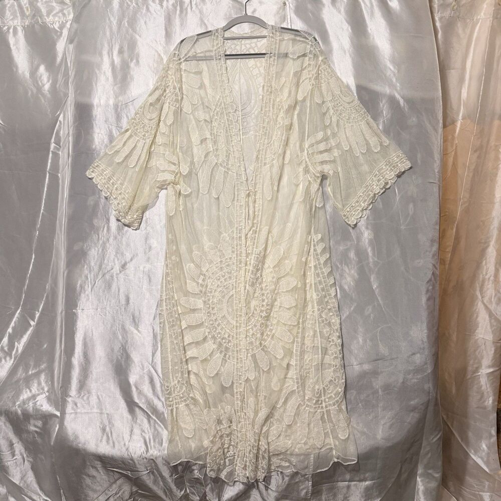 Women's Lace Boho Duster Sheer Festival Beach Hippie Floral Cottage Fairy